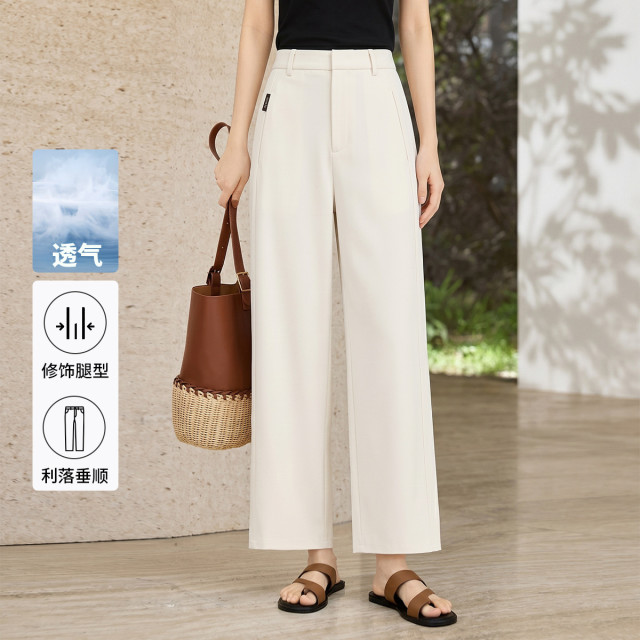 13504949.【都市通勤】罗蒙夏季女式休闲裤直筒宽松显瘦通勤百搭气质九分裤女