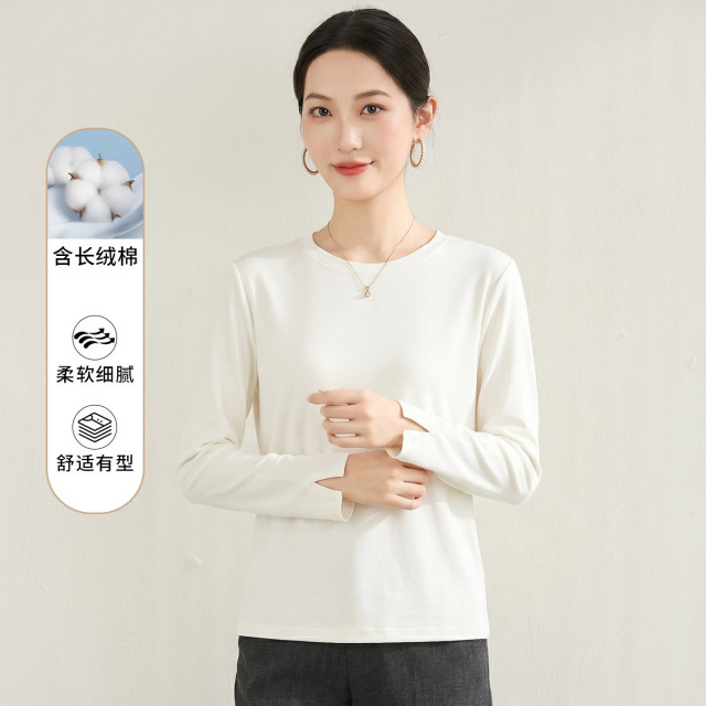 13504850.【棉弹舒适】罗蒙春秋百搭女式t恤基础通勤休闲内搭圆领长袖T恤女