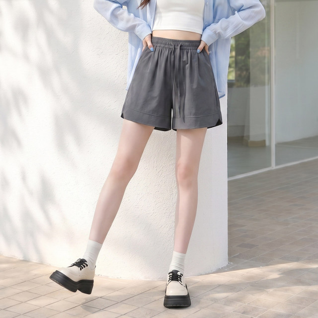 13677124.【简约韩系】罗蒙夏季薄款清爽透气女式休闲裤弹力舒适松紧腰五分裤女