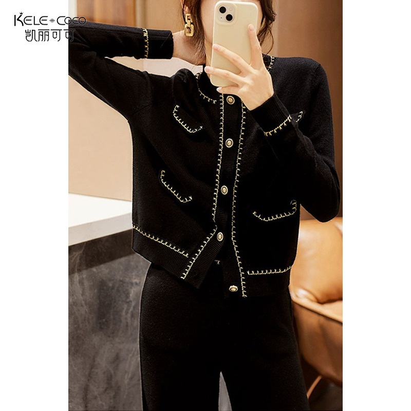13732145.kele coco【新品艏发】金色边全羊毛针织开衫