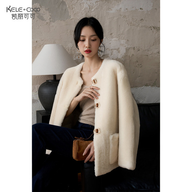 13732545.kele coco【100%羊毛】圆领全羊毛羊剪绒皮草