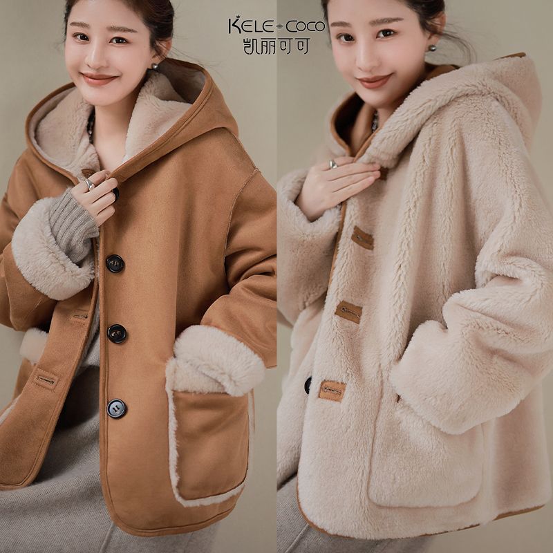 13732694.kele coco【新品艏发】【双面双穿】休闲连帽全羊毛皮草