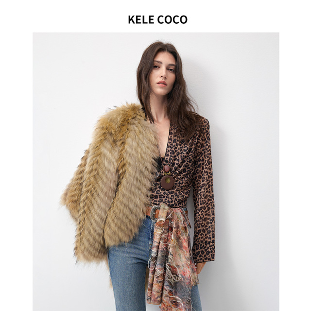 13732594.kele coco【礼盒发货】层次感慵懒腔调貉子毛车条皮草外套