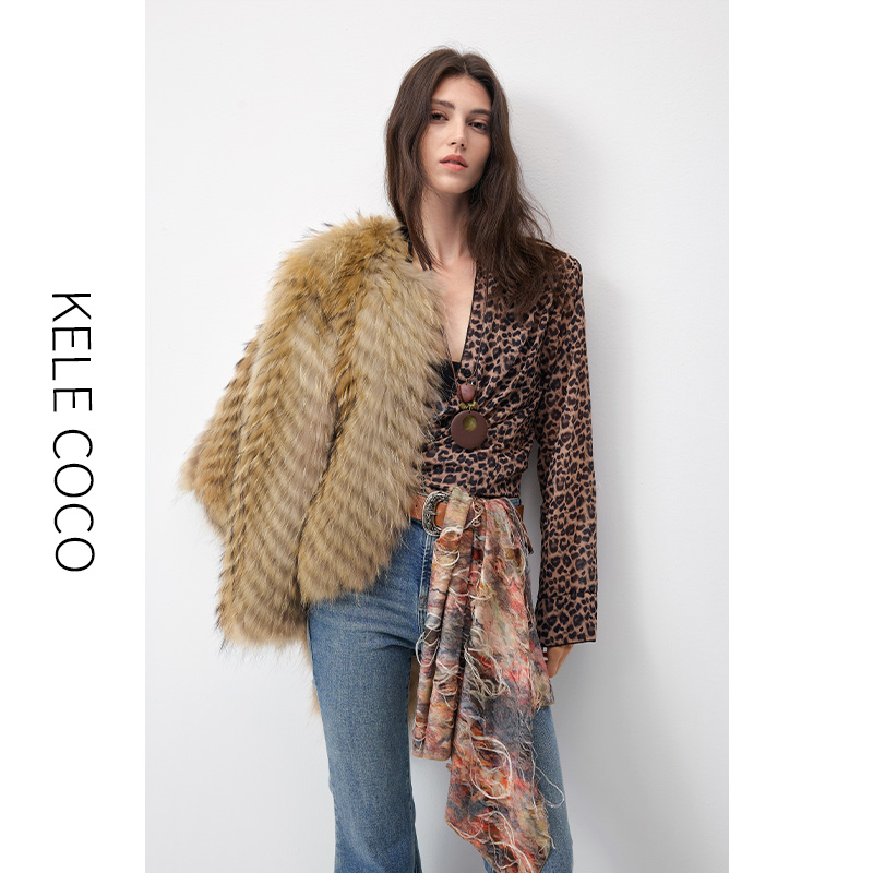 13732594.kele coco【礼盒发货】层次感慵懒腔调貉子毛车条皮草外套