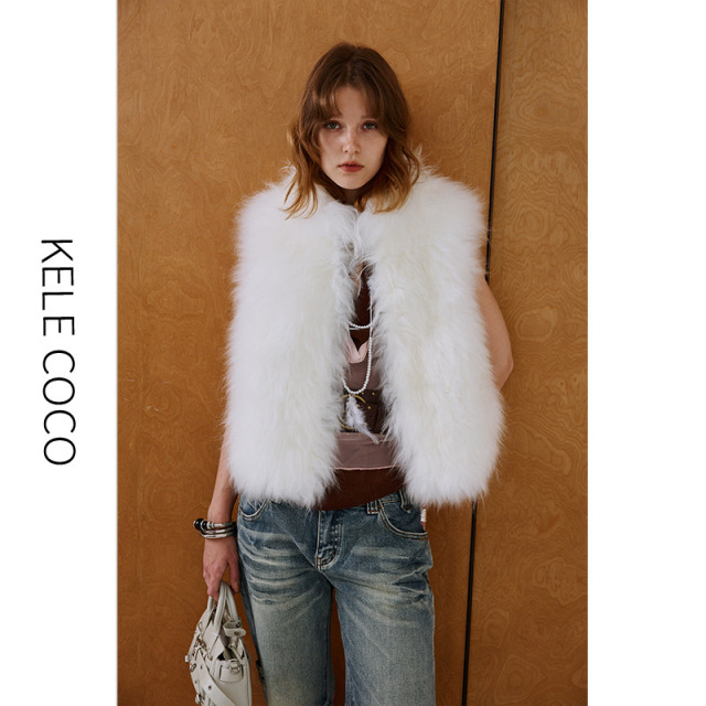 13732567.kele coco【礼盒发货】高奢山羊绒长绒皮毛一体皮草马甲