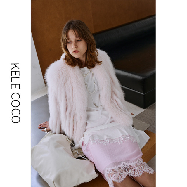 13732576.kele coco【礼盒发货】千金小姐100%狐狸毛皮草富贵风白狐车条皮草