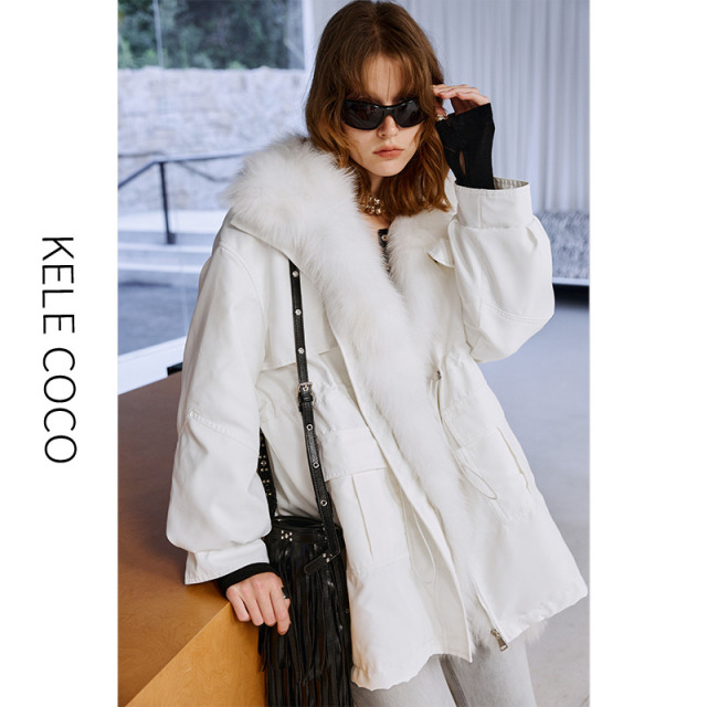 13732581.kele coco【礼盒发货】可拆卸白狐狐狸毛毛领90白鹅绒三防户外羽绒派克服