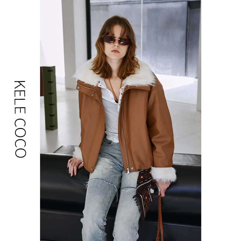 13732570.kele coco【礼盒发货】托斯卡纳毛领90白鹅绒皮草真皮
