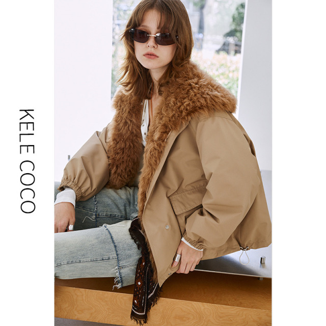 13732582.kele coco【礼盒发货】可拆卸托斯卡纳毛领90白鹅绒三防户外皮草派克服