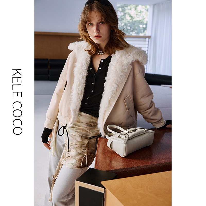 13732583.kele coco【礼盒发货】进口托斯卡纳皮毛一体翻领机车裘皮皮草外套