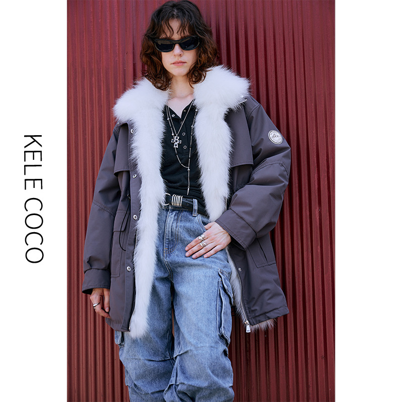 13732581.kele coco【礼盒发货】可拆卸白狐狐狸毛毛领90白鹅绒三防户外羽绒派克服