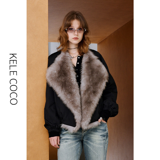 13732579.kele coco【礼盒发货】托斯卡纳直毛门襟90白鹅绒三防户外羽绒皮草派克服