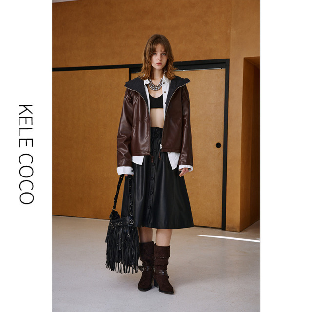 13732566.kele coco双面双穿休闲连帽绵羊皮真皮皮衣