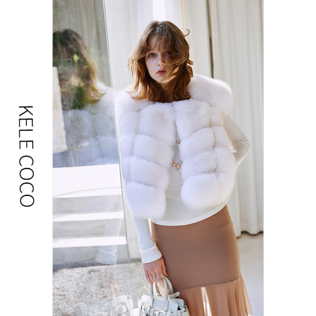 13732574.kele coco【礼盒发货】时髦整皮狐狸毛皮草马甲坎肩式