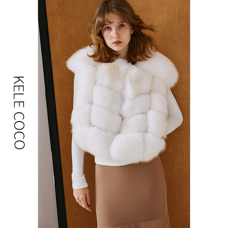 13732574.kele coco【礼盒发货】时髦整皮狐狸毛皮草马甲坎肩式