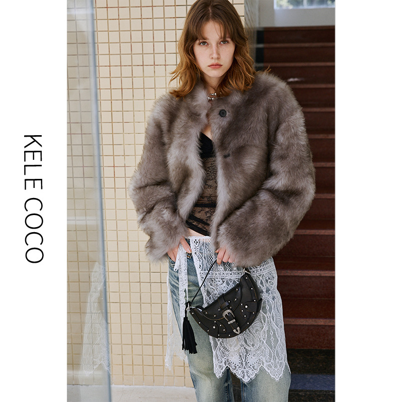 13732563.kele coco【礼盒发货】晕染双色双面可穿进口新西兰羊皮毛一体直毛双色皮草外套
