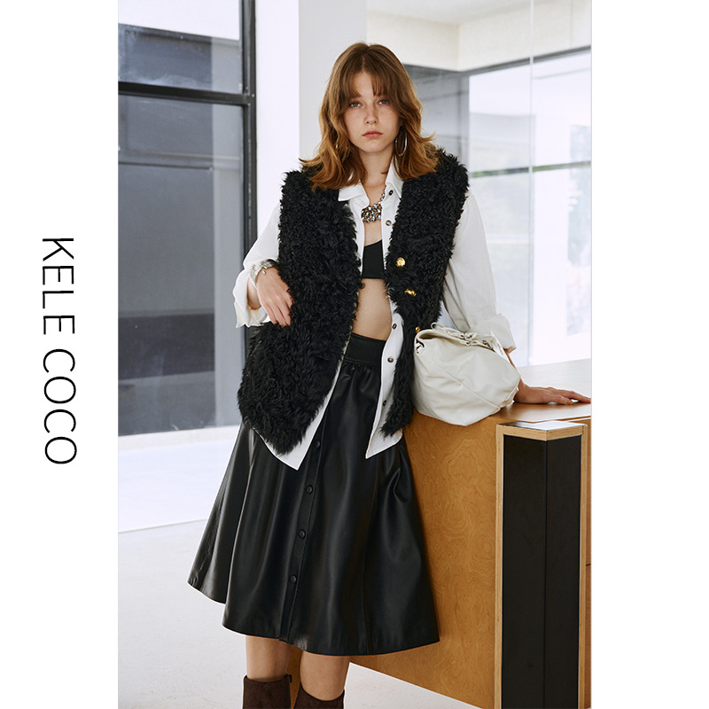 13732586.kele coco【礼盒发货】“黑珍珠”羊卷皮毛一体羊羔毛皮草马夹背心
