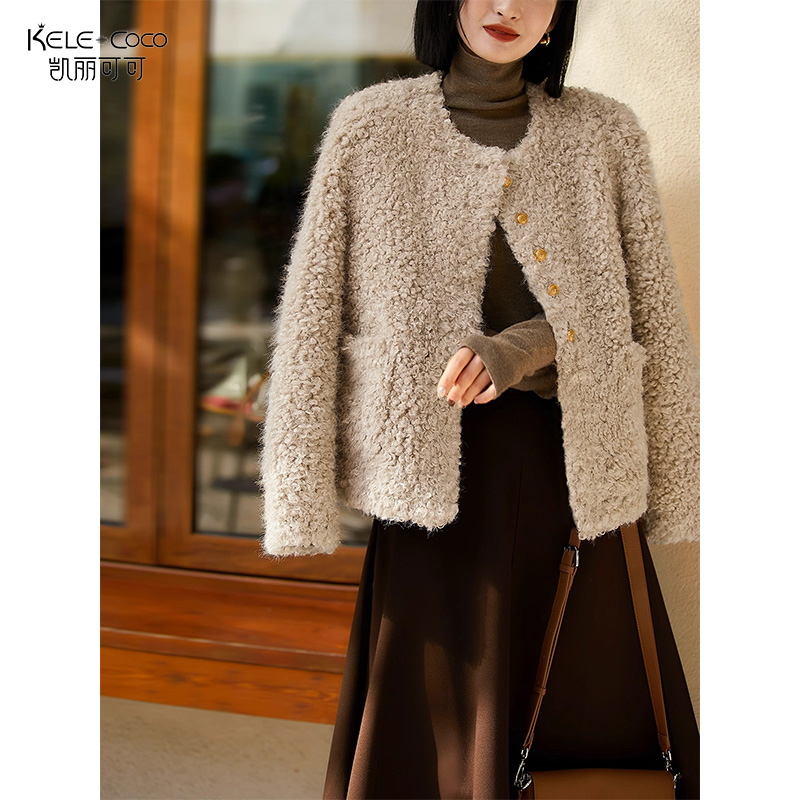 13732543.kele coco【新品艏发】100%羊毛减龄粉嫩羊剪绒皮草
