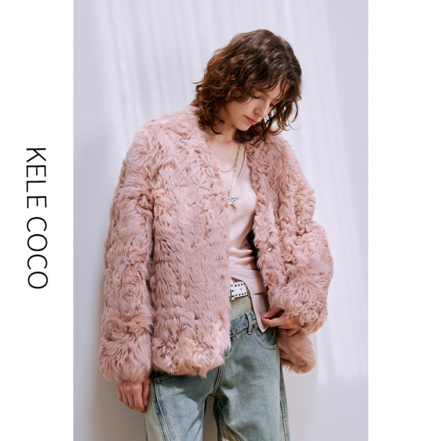 13732533.kele coco【礼盒发货】新西兰进口羊卷毛皮毛一体外套羊羔毛皮草大衣