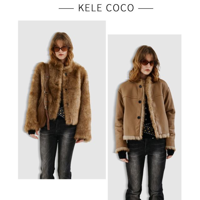 13732563.kele coco【礼盒发货】晕染双色双面可穿进口新西兰羊皮毛一体直毛双色皮草外套