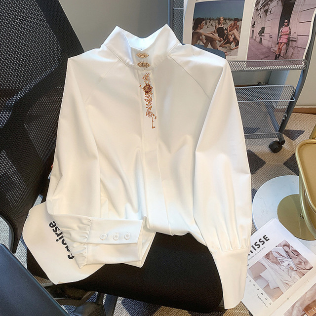 13168533.丹芙娅春季新款新中式国风刺绣小立领设计感长袖衬衫女