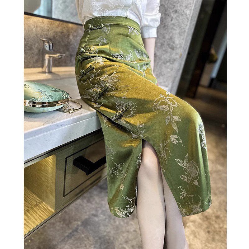 13168416.丹芙娅新中式半身裙女春夏新款中国风包臀盘扣开衩裙
