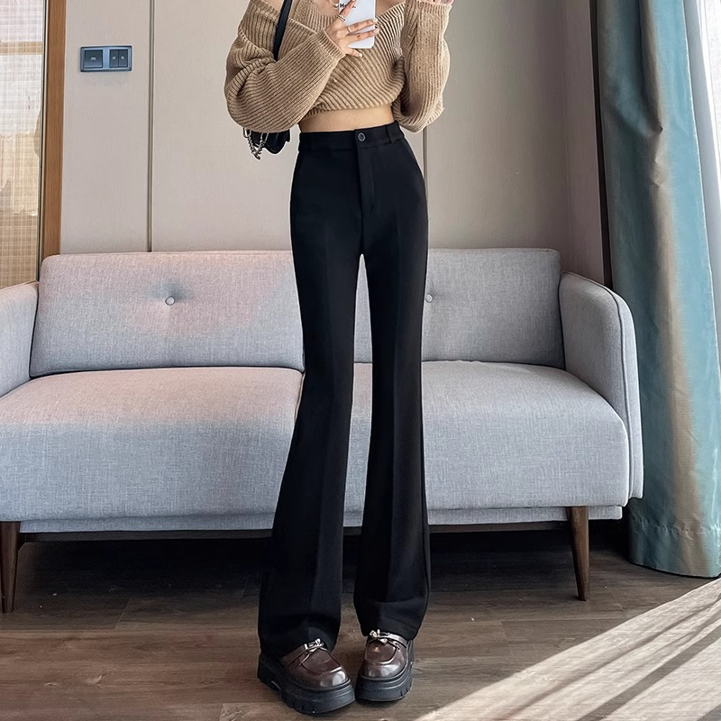 13169331.丹芙娅高腰西装喇叭裤女新款微喇显瘦垂坠感小个子马蹄裤
