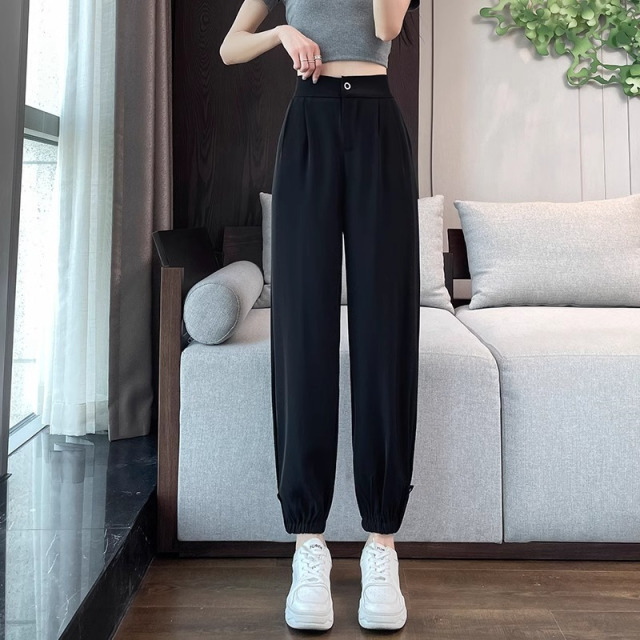 13169683.丹芙娅薄款黑色工装萝卜运动裤女新款休闲宽松哈伦休闲裤子
