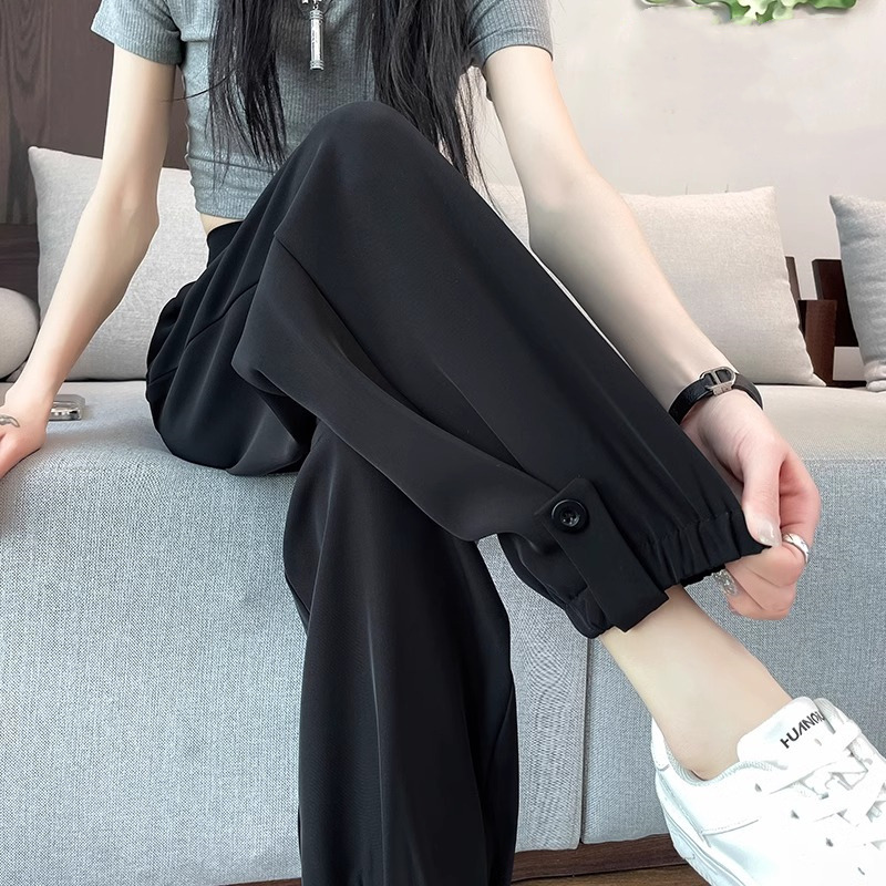 13169683.丹芙娅薄款黑色工装萝卜运动裤女新款休闲宽松哈伦休闲裤子