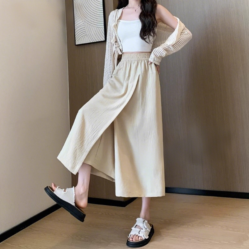 13170457.丹芙娅新款时尚设计感高腰开叉小个子休闲a字阔腿裙裤女