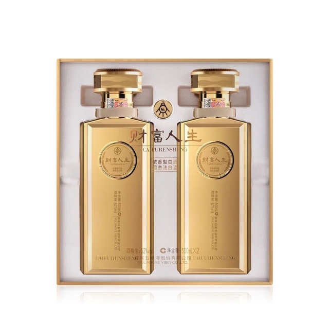13205008.【上新】五粮液财富人生.金砖双支礼盒装浓香白酒52度500ml*2瓶*1盒