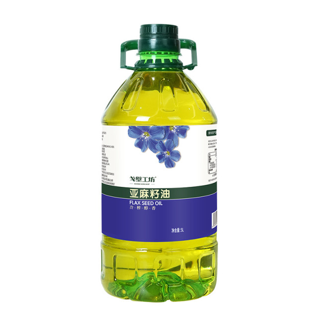 12693512.【实惠家用大桶】戈壁工坊 亚麻籽油5L,一级品质食用油纯植物油物理冷榨初榨