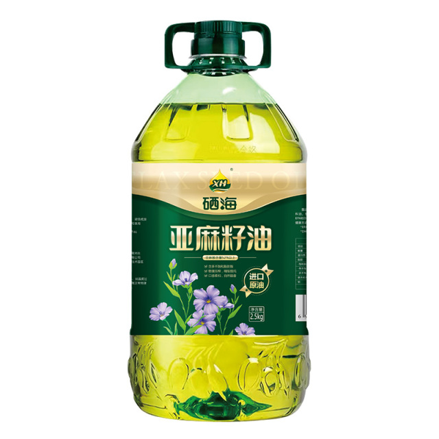 12687100.【赠送同款亚麻籽油250ml】硒海冷榨一级纯亚麻籽油5斤 家用大桶俄罗斯进口原油压榨高亚麻酸食用油