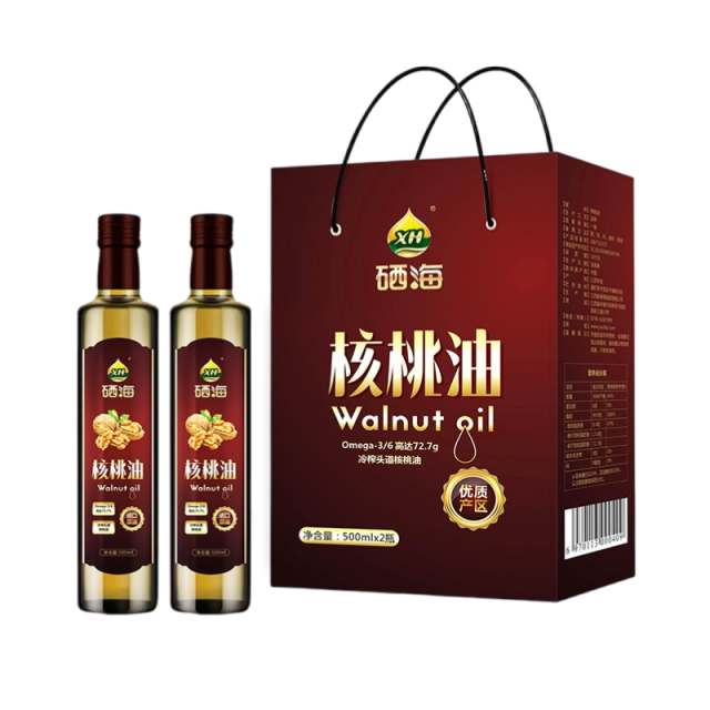 12687087.硒海（礼盒装）冷榨核桃油500ml*2瓶 适用于儿童宝宝孕妇食用油