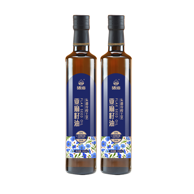 12765466.【新品裸价直降】硒海头道冷榨亚麻籽油500ml*2瓶 压榨高亚麻酸食用油