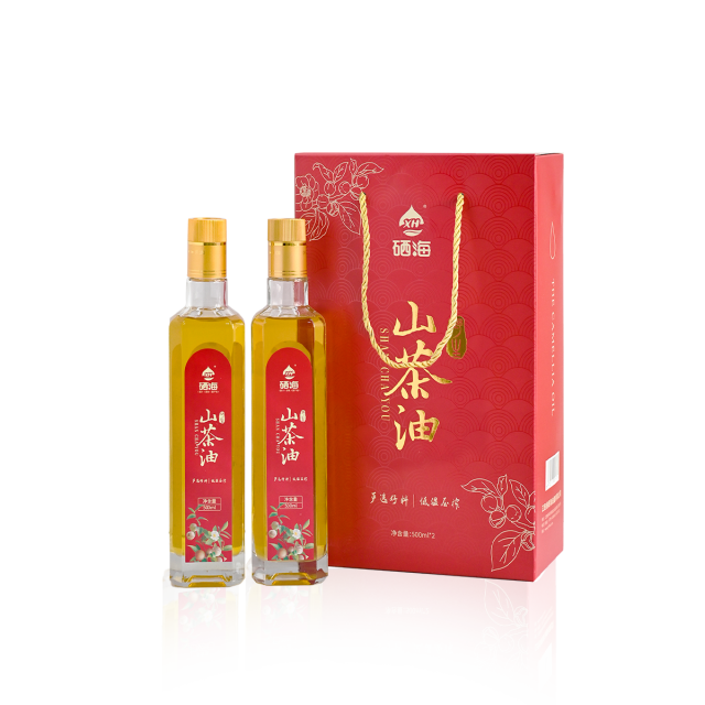 12687068.【限时直降10元】硒海绿色食品认证纯野山茶油礼盒500ml*2瓶压榨一级品质食用油