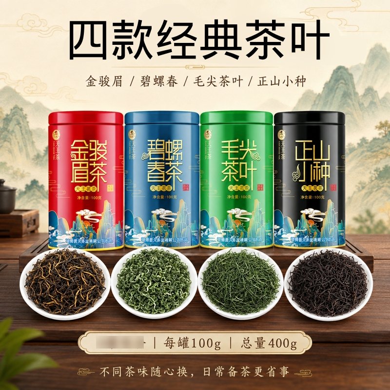 13779357.碧螺春绿茶毛尖正山小种金骏眉100g/罐