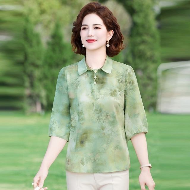 11750596.珍真羊 妈妈装春夏翻领T恤洋气宽松上衣女