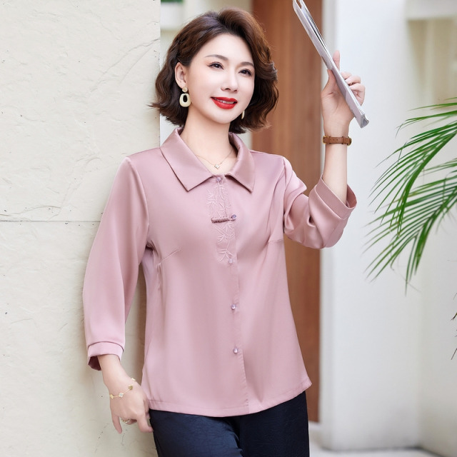 11884281.珍真羊 妈妈装夏季翻领衬衫洋气国风衬衣女