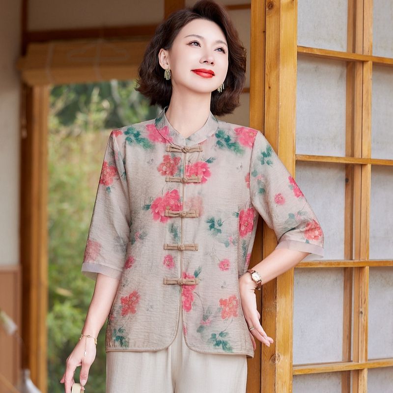 11903889.珍真羊 妈妈装夏季新中式国风套装洋气盘扣两件套女