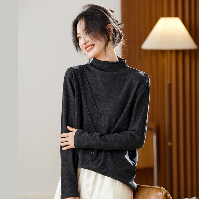13174448.珍真羊 春季新品长袖T恤设计感小众减龄打底衫女