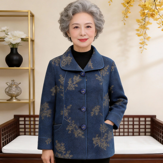 13175753.珍真羊 妈妈装春季印花外套时尚宽松中老年女装