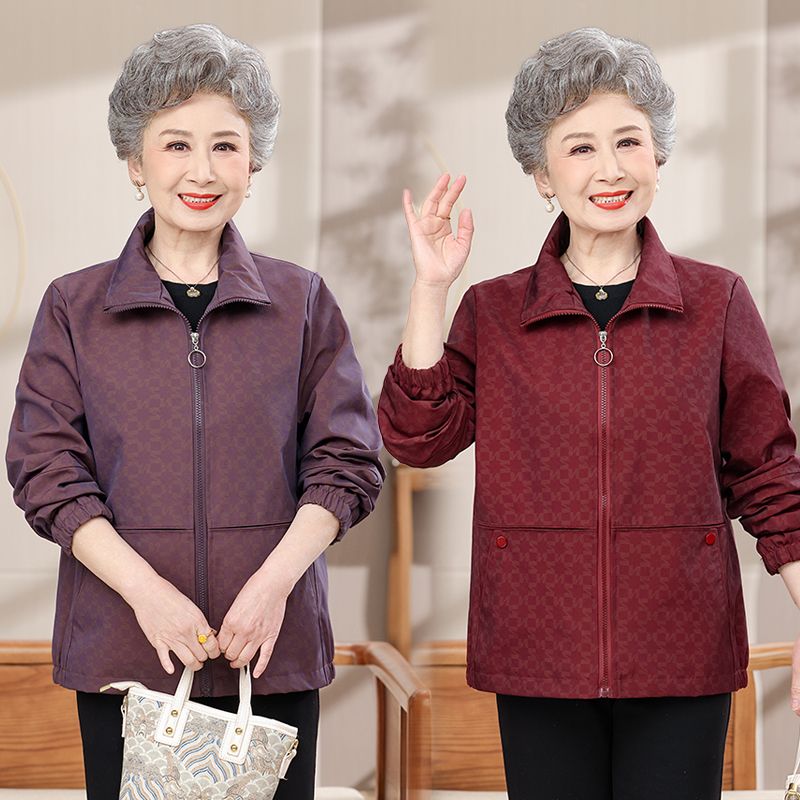 13176784.珍真羊 妈妈装春季印花夹克上衣中老年宽松休闲外套女