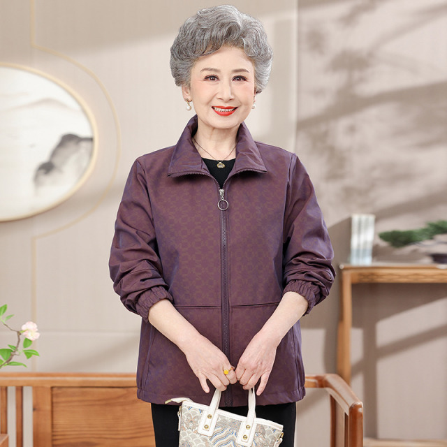 13176784.珍真羊 妈妈装春季印花夹克上衣中老年宽松休闲外套女