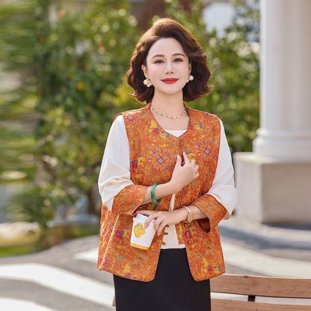 13177543.珍真羊 妈妈装春季新品套装新中式国风优雅两件套女