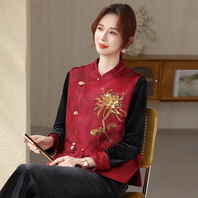 13179975.珍真羊 2026春季大码马甲套装妈妈装新中式减龄三件套女