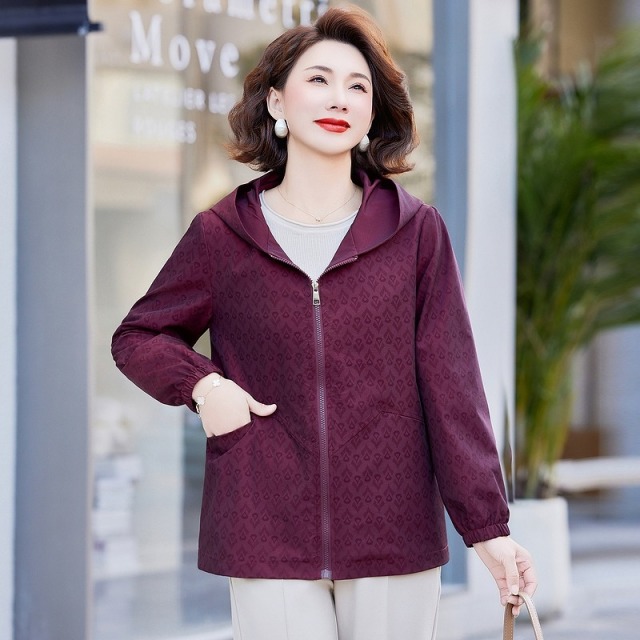 13201905.珍真羊 妈妈装春季连帽夹克上衣洋气宽松减龄外套女