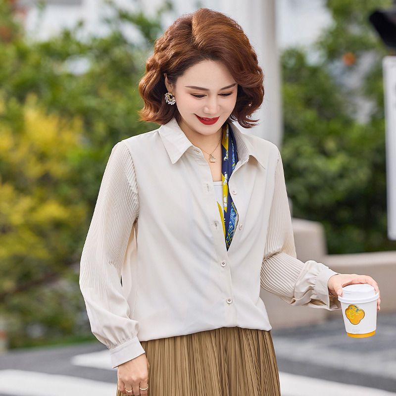 13203798.珍真羊 春季妈妈装翻领衬衫时尚百搭减龄衬衣女