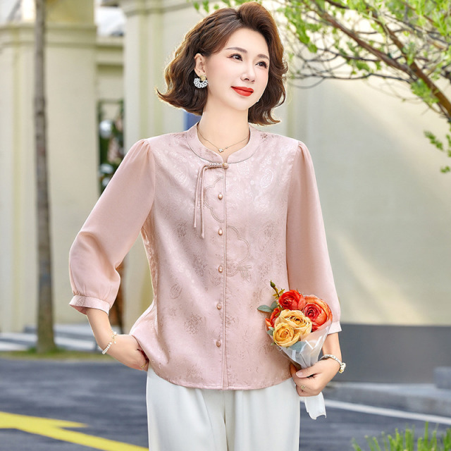 13265761.珍真羊 春夏新中式七分袖衬衫妈妈装百搭上衣女