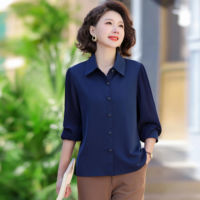 13265579.珍真羊 妈妈装春夏长袖衬衫设计感减龄衬衣女